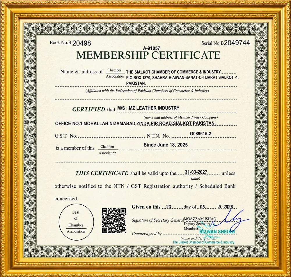 MZ Leather Industry commerce chamber membership certificate