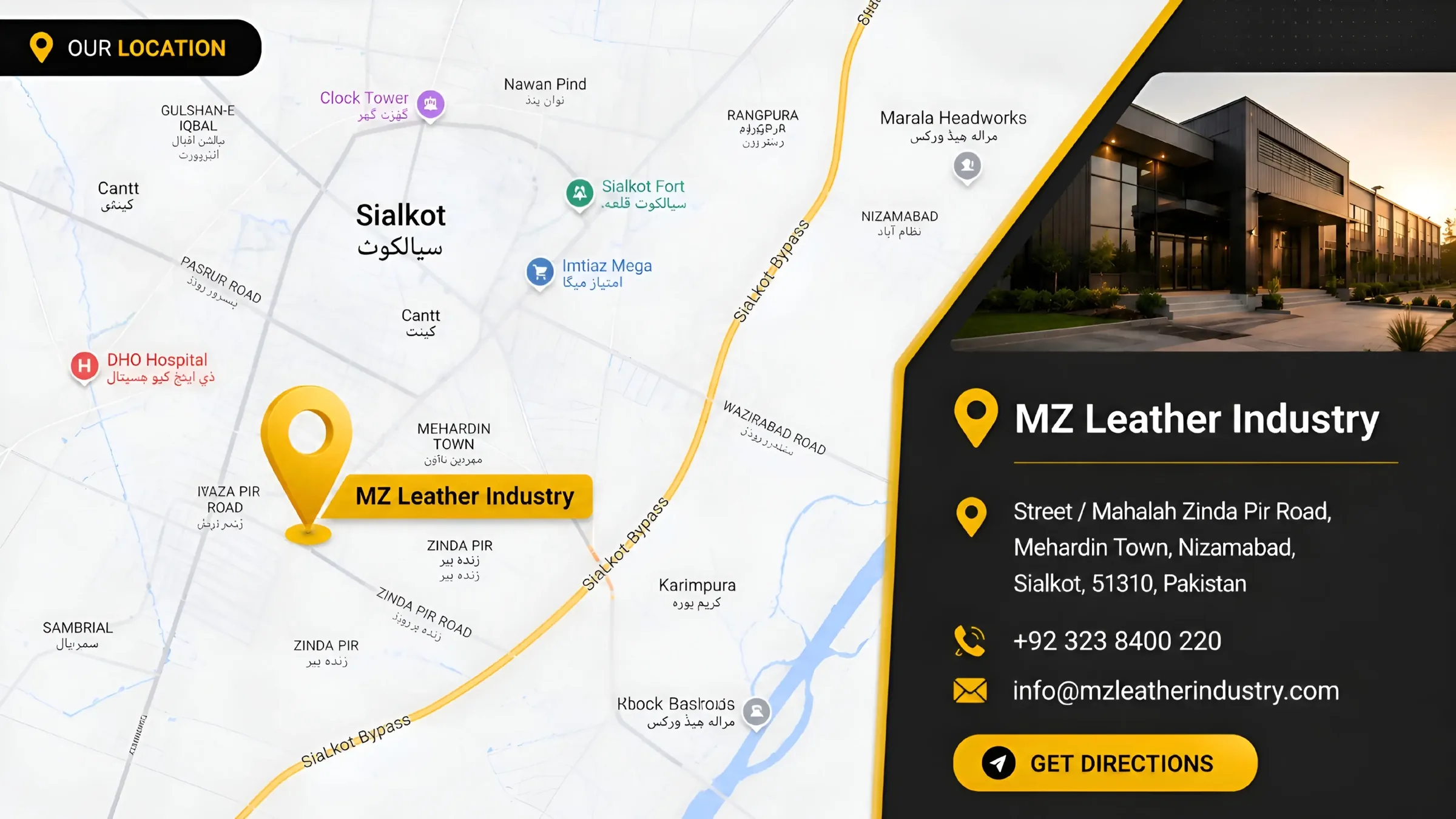 MZ Leather Industry company location map in Sialkot, Pakistan