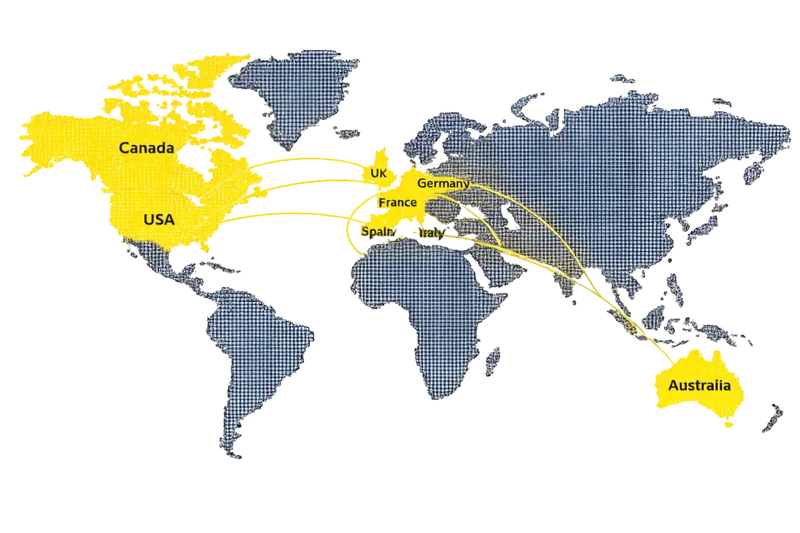 World map showing MZ Leather Industry export markets